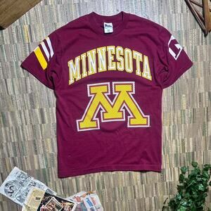 Vintage 90s Single Stitch Minnesota Gophers AOP Tee Shirt Mens XL College Maroon